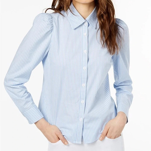 Jill Stuart Striped Puff Sleeve Button Front Blouse - Size 12 - Picture 1 of 8